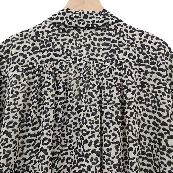 Storia Blouse Womens Medium Brown Black Leopard Print Long Sleeve Button Up - Picture 4 of 10